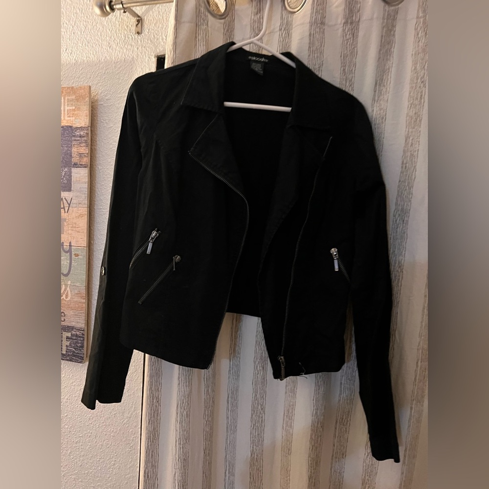 Stoosh Black fabric moto style Jacket for Women